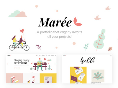 Marée - Illustration and Design Portfolio Theme animation clean design flat illustrator icon illustration logo lovely mint green nature pink plants simple summer summervibes tender typography vector website