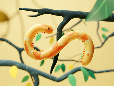 क for कीड़ा (worm) 3d balance blender blender3d branch comic composition cute devanagari fantasy forest illustration indian letters pattern render script stylized type worm