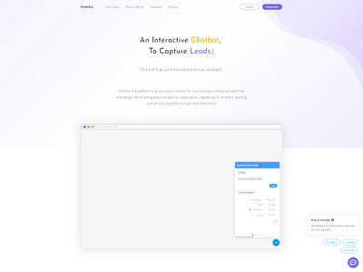 Landing Page for Chatbot Builder — Formito bootstrap chatbot landing landing page one page design one pager page saas startup template webapp