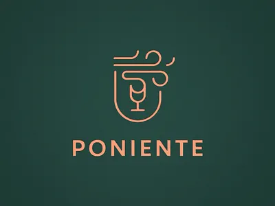 Poniente - wine distributor monoline wind wine wine label wine logo