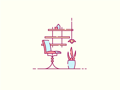 Interior Shot 003 2d cabinet chair cozy curtain exterior icon illustration interior interior design line art logo minimal pastel plant table ui ux vector window