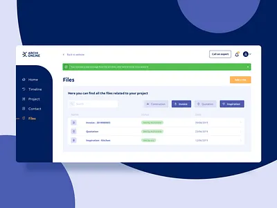 Archionline - Files - Dashboard blue dashboard documents files library materials search
