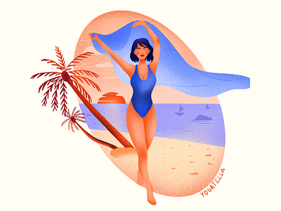 Barcelona summer barcelona beach drawing illustration marketing minimalist palms procreate spain summer sun sunset ui