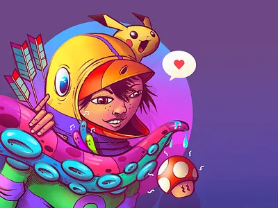 bird girl applepencil character fanart forfun girl illustration ios ipadpro mariobros mushroom octopus procreate tenhundred