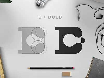 B BLUB bolt bulb letter b light logo negative space