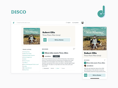DISCO - Music Micro-Review Concept branding logo minimal music music app product design responsive design social app social media typography ui ux website