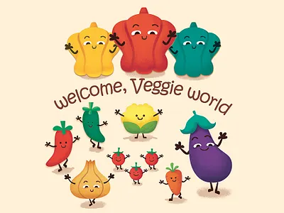 Welcome to 🍆🍄🥦🥕🍅Veggie World character cute digital illustration doodle drawing foodfighter illustration photoshop vector veggies