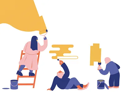 Mural Painting blue collaboration color block design designer illustration mural paint paint brush paint brushes paint can painting pink team teamwork tech unique vector workshop yellow