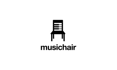 MUSIC CHAIR chair concept design icon illustration isolated logo logotype music musical negative space logo piano seat sign symbol technology