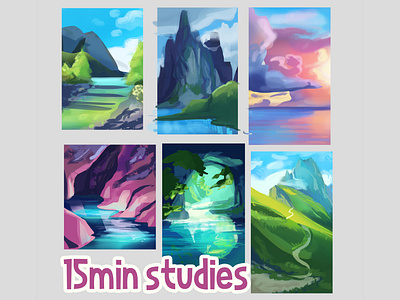 15 Min Enviroment Studies colorful digital painting enviroment fantasy illustration landscape practise study