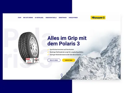 Barum - Landingpage UI/UX Concept barum concept design landingpage mountain redesign reifen snow ui ux wheels