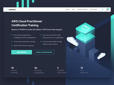 amazon cloud services amazon cloud services aws branding certification classroomtraining cloud contemporary corporatecourse coursepage detailpage flatdesign isometric kabilansa landingpage practitioner schedule training ui website zeolearn