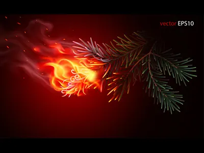 Wildfire is beginning. Realistic vector illustration branch burning cedar concept deforestation disaster fir fire flame forest gradient mesh illustration needles pine poster realistic siberia twig vector wildfire