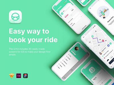 Taxi Booking App UI Kit booking bundle driver driverless car elements material mobile app mockup rent stock taxi uikit vector web