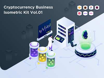 Cryptocurrency Business Isometric Kit Vol.01 business design gradient illustration illustration kit isometric labs landingpage noansa product designs science sketch ui web webdesign