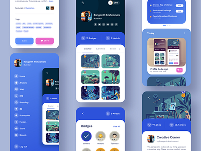 Uplabs Redesign - App Concept app concept app design app ui badges community daily ui design community design portfolio designer portfolio illustration ios medals redesign redesign concept ui ui design uplabs uplabs redesign