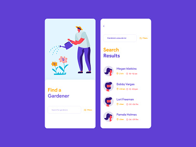 Gardeners app design gardeners illustration illustrator minimal ui ui design uiux vector