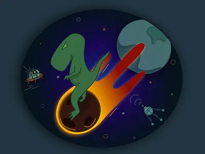 Рекс векторя графика динозавр иллюстрация космос метеорит