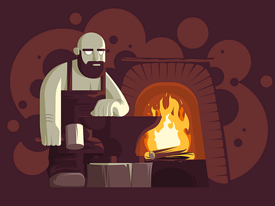 Blacksmith affinity affinitydesigner beard blacksmith burgundy design designer fire flat flat design furnance hammer illustration vector