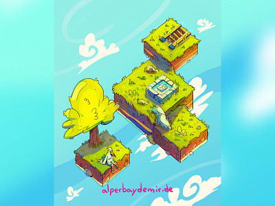 Hovering Islands alperbaydemir animals artwork clouds colors creative digital illustration digitalart digitalartwork fantasy happy illustration isometric landscape nature tree