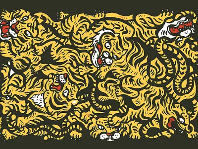 Tigers Meeting animal asia asian cartoon character doodle drawing illustration poster tiger