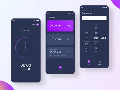 UI Alarm app Dark Theme ui ux