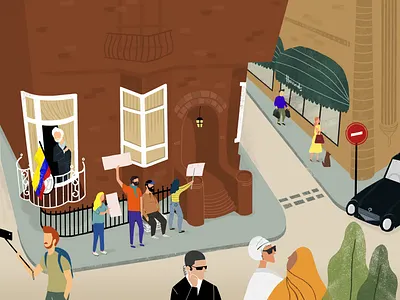 London - Assange's Corner character characterdesign city crowd design flat illustration ilustración ipadpro london minimal people procreate street uk