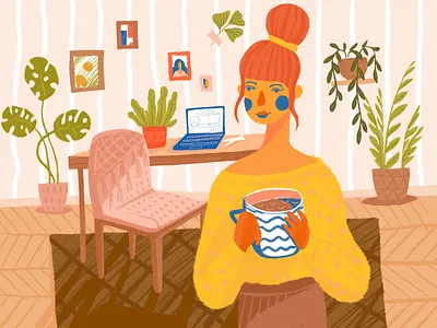 Cosy Freelancing Illustration blog illustration character cosy creative agency creative design design design process design studio designer digital art digital illustration digital painting freelance graphic design home illustration illustrator procreate web design woman