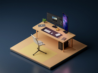 Office Room 3d 3d art 3d artist 3dartist 4dcinema blender blender3d cg cgartist cgi design illustration isometric low poly lowpoly model polygon render