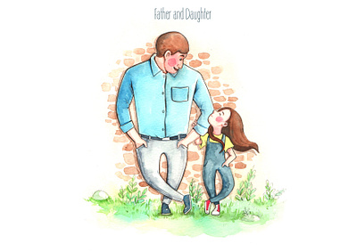 Papa dad daughter family father illustration papa sweetheart thanhxinh watercolorpainting