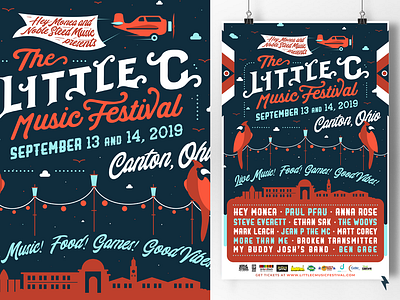 Little C Festival 2019 bird branding canton cardinal cardinal bird character city flat graphic design icon illustration linework music ohio skyline star stars typography vector vintage