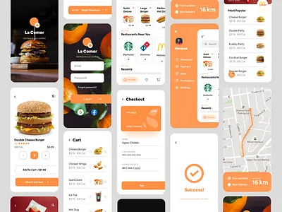 Food Delivery App app design figma food food app food app ui food delivery food delivery app hamburger minimal orange payment product design ui ui design unsplash userinterface ux ux design web design