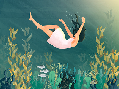 In The Sea falling flat illustration girl illustration illustration sea sealife vector