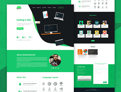 MubeenDroid - Dev portfolio website android landing app app landing page branding dailyui design developer portfolio illustration landing design landing page mubeen droid portfolio website programming illustration ui ux design uidesign ux website concept