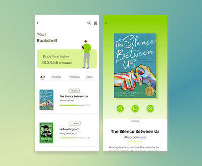 Bookshelf app design flat illustration minimal ui ux vector web