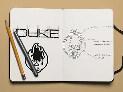 Duke Drink logo concept air black branding can charcoal dark design draw drink energy flying lift pencil sketch skull soda