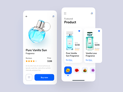 Fragrance Store UI App app design app branding app concept colorful app conceptual design dashboard designer drink ecommerce nice100 product design product page typography user interface