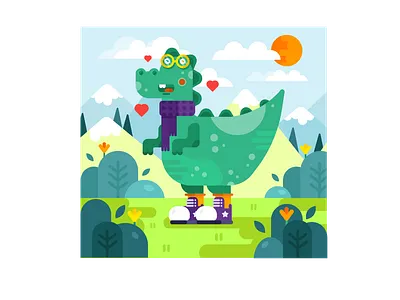 Dino character dino dinosaur flower happy illustration love