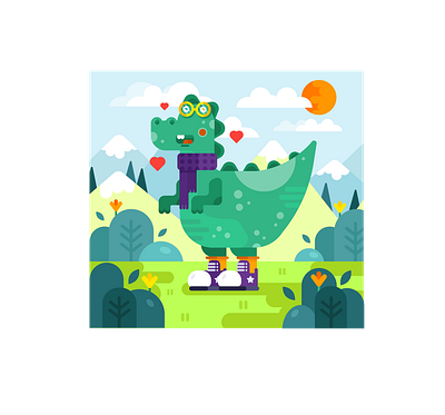 Dino character dino dinosaur flower happy illustration love