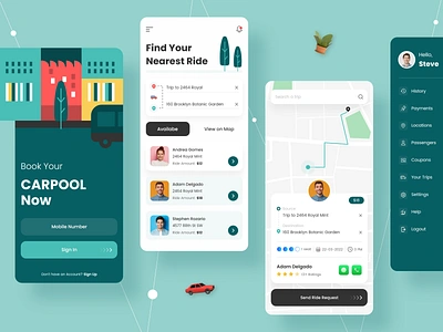 Amazing Carpool App app concept app design app designer app development app concept branding car carbuddy carpoolapp design findcarpool graphic design illustration mobile app ui uiux ux