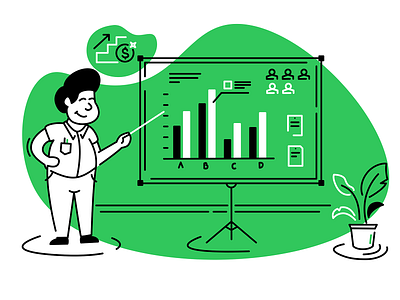 Lead gen forecast illustration board character data ecomerce flat illustration lead lead gen lineart online shop scientist statistic teacher tool