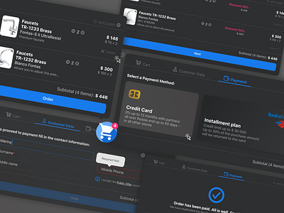 Universal Cart for online shopping. Widget for website. Dark UI bank app bank card banking app creditcard dark mode dark ui multicart online shopping payment universal widget сart