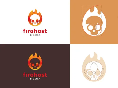 firehost logo & grids branding fire ghost golden ratio grids host logo logo design logo grid mark skull symbol