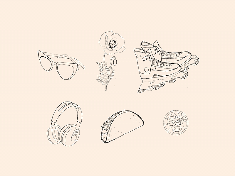 SoCal Standard Icon Progression 90s beach brand identity branding flower icon set icons illustration illustrator procreate retro sketch summer taco