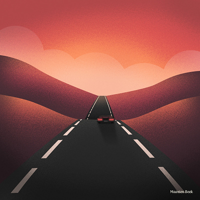 Lowrider car grain illustration lowrider mountains road roadtrip sunrise sunset