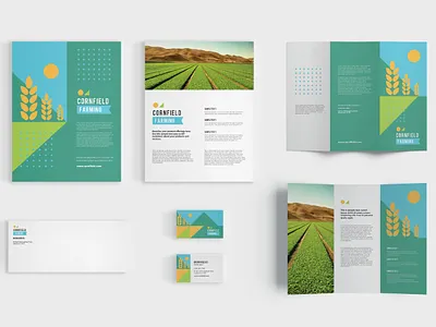 Farm Business Suite brand branding brochure business card farm farming fields graphic design identity design landscape leaflet mountain nature page layout sun trifold vector visual identity