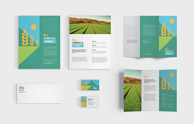 Farm Business Suite brand branding brochure business card farm farming fields graphic design identity design landscape leaflet mountain nature page layout sun trifold vector visual identity