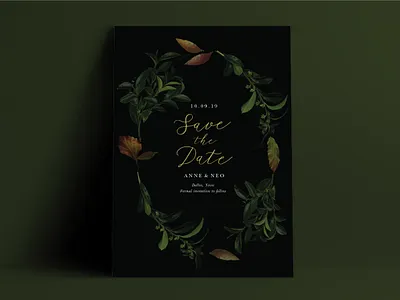 Save The Date Scanography botanical calligraphy dark greeting card invitation photography save the date scanner scanography stationery wedding wreath