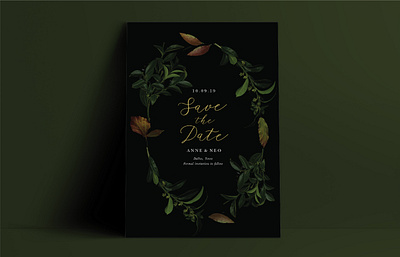 Save The Date Scanography botanical calligraphy dark greeting card invitation photography save the date scanner scanography stationery wedding wreath