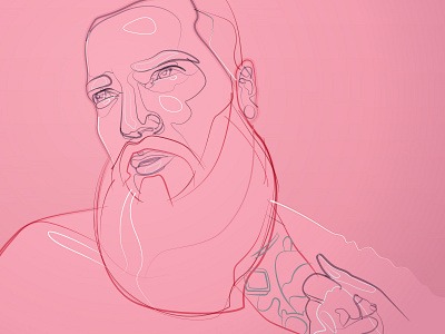 Haarhaven Lines beard face guy illustration lines pink portrait vector